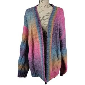 Entro Chunky Cable Knit Colorful Rainbow Open Front Sweater Womens Size …